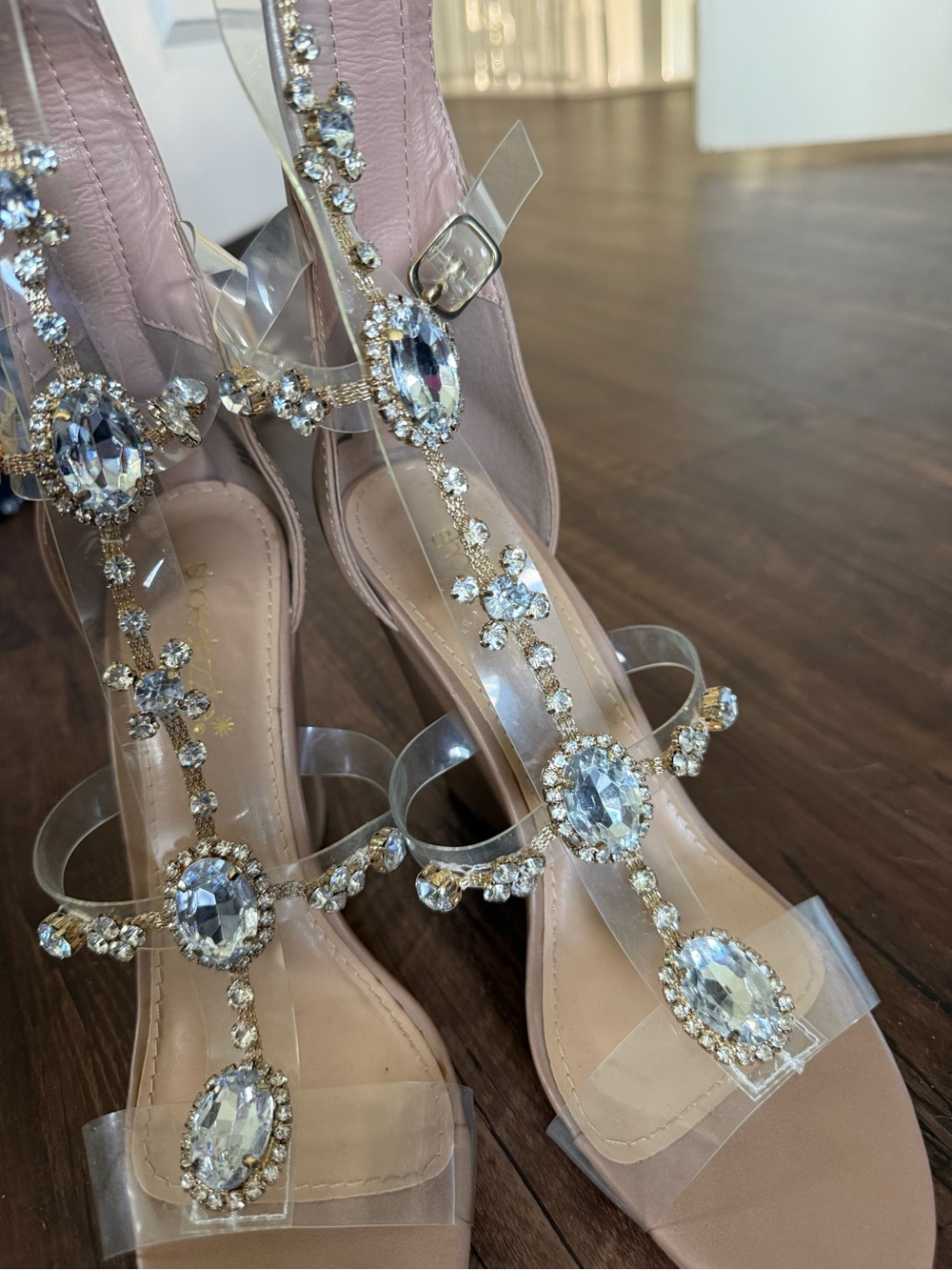 Shoe Dazzle tan Nude Heels with Crystal Straps - Picture 4 of 5